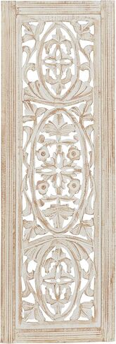 Deco 79 Mango Wood Floral Handmade Home Wall Decor Intricately Carved Arabesque Wall Sculpture, Wall Art 12" x 1" x 36", Cream in Saudi Arabia