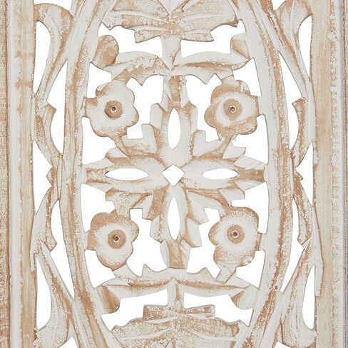 Deco 79 Mango Wood Floral Handmade Home Wall Decor Intricately Carved Arabesque Wall Sculpture, Wall Art 12" x 1" x 36", Cream in Saudi Arabia