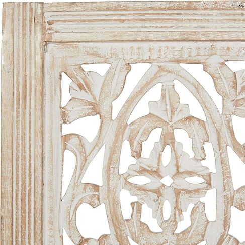 Deco 79 Mango Wood Floral Handmade Home Wall Decor Intricately Carved Arabesque Wall Sculpture, Wall Art 12" x 1" x 36", Cream in Saudi Arabia
