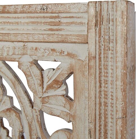 Deco 79 Mango Wood Floral Handmade Home Wall Decor Intricately Carved Arabesque Wall Sculpture, Wall Art 12" x 1" x 36", Cream in Saudi Arabia