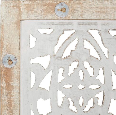 Deco 79 Mango Wood Floral Handmade Home Wall Decor Intricately Carved Arabesque Wall Sculpture, Wall Art 12" x 1" x 36", Cream in Saudi Arabia