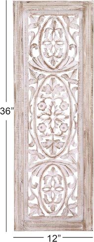 Deco 79 Mango Wood Floral Handmade Home Wall Decor Intricately Carved Arabesque Wall Sculpture, Wall Art 12" x 1" x 36", Cream in Saudi Arabia