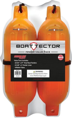 Extreme Max 3006.7611 BoatTector حاجب قابل للنفخ ذو قيمة 2-حزمة - 8.5 بوصة × 27 بوصة، برتقالي نيون in Saudi Arabia