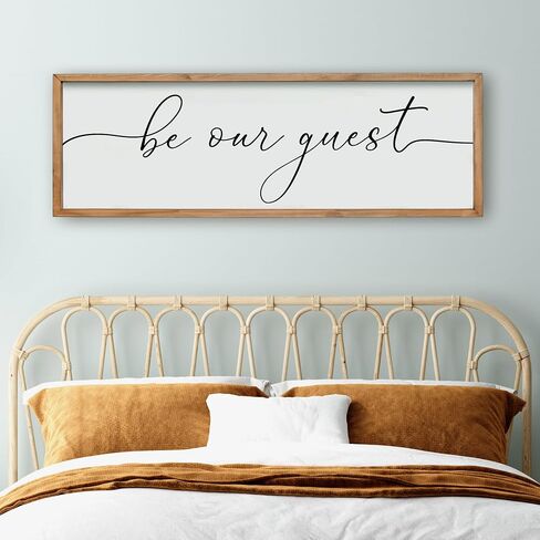لافتة حائط مؤطرة من Be Our Guest لديكور منزل المزرعة وديكور جدار غرفة النوم فوق السرير وغرفة الضيوف وديكور جداري فني لغرفة المعيشة (48 × 16 بوصة، أسود) in Saudi Arabia