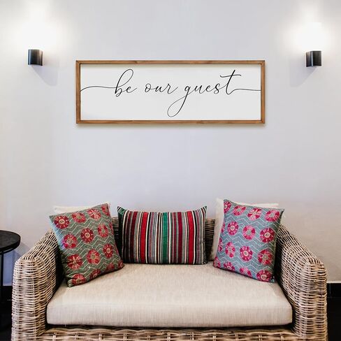لافتة حائط مؤطرة من Be Our Guest لديكور منزل المزرعة وديكور جدار غرفة النوم فوق السرير وغرفة الضيوف وديكور جداري فني لغرفة المعيشة (48 × 16 بوصة، أسود) in Saudi Arabia