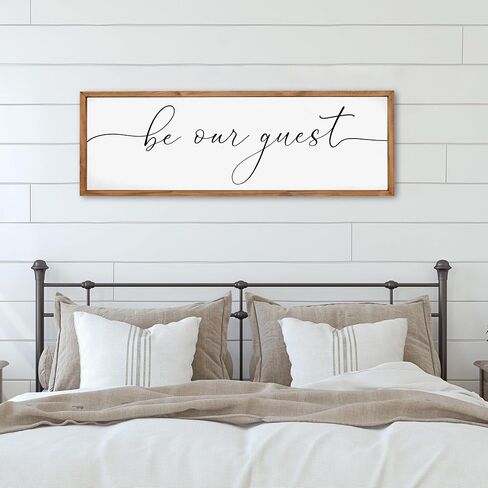 لافتة حائط مؤطرة من Be Our Guest لديكور منزل المزرعة وديكور جدار غرفة النوم فوق السرير وغرفة الضيوف وديكور جداري فني لغرفة المعيشة (48 × 16 بوصة، أسود) in Saudi Arabia