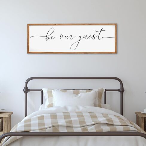 لافتة حائط مؤطرة من Be Our Guest لديكور منزل المزرعة وديكور جدار غرفة النوم فوق السرير وغرفة الضيوف وديكور جداري فني لغرفة المعيشة (48 × 16 بوصة، أسود) in Saudi Arabia