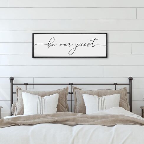 Be Our Guest Framed Wall Sign For Farmhouse Home Decor Bedroom Wall Decor Above Bed Guest Room Decor Wall Art Living Room Decor (36x12 inch, Black) in Kuwait