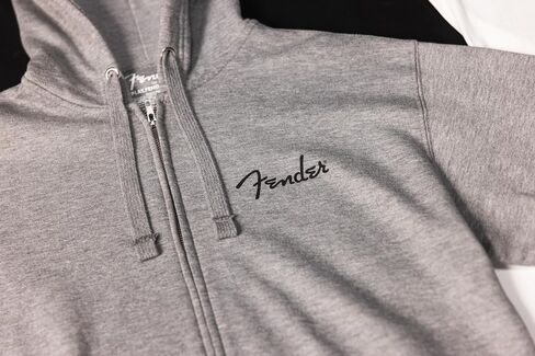 Fender Spaghetti Logo Zip-up Hoodie, Cotton Blended Fleece Jacket, Athletic Gray, Small in Saudi Arabia