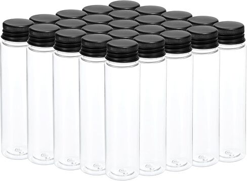 PATIKIL 80ml Plastic Test Tubes with Screw Caps, 12Pcs 128x33mm Tubes for Scientific Party Decoration Candy Bead Storage Bath Salt Lab Use, Black in Saudi Arabia