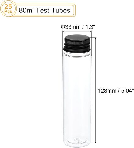PATIKIL 80ml Plastic Test Tubes with Screw Caps, 12Pcs 128x33mm Tubes for Scientific Party Decoration Candy Bead Storage Bath Salt Lab Use, Black in Saudi Arabia