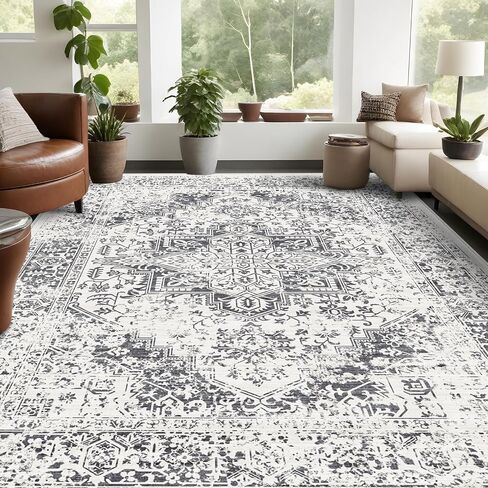 Retro 5x7 Area Rug - Vintage Washable Rug for Living Room with Non-Slip Low-Pile Traditional Medallion Rugs with Stain Resistant Foldable Accent Distressed Rug Indoor Thin Rug in Saudi Arabia