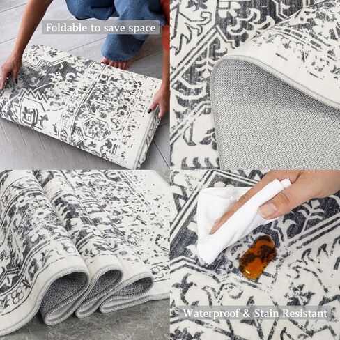 Retro 5x7 Area Rug - Vintage Washable Rug for Living Room with Non-Slip Low-Pile Traditional Medallion Rugs with Stain Resistant Foldable Accent Distressed Rug Indoor Thin Rug in Saudi Arabia
