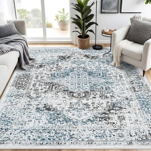 Retro 5x7 Area Rug - Vintage Washable Rug for Living Room with Non-Slip Low-Pile Traditional Medallion Rugs with Stain Resistant Foldable Accent Distressed Rug Indoor Thin Rug in Saudi Arabia