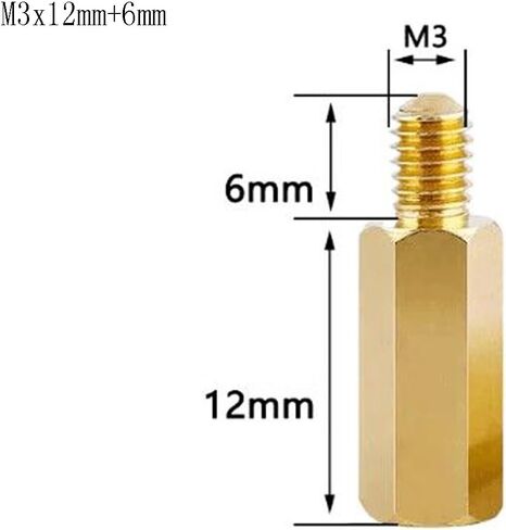 مسامير فاصل خيط ذكر إلى أنثى نحاسية سداسية المواجهة M3 × 10 مم + عمود PCB 6 مم للطائرة بدون طيار كوادكوبتر والكمبيوتر ولوحة الدوائر، عبوة من 20 قطعة، ذهبي in Kuwait