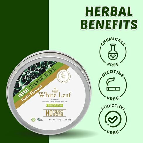White Leaf Ayurvedic Herbal Smoking Blend 100% Tobacco Free & Nicotine Free Mixture Clove (30 gram / 1.0 oz) Natural Herbs Mix | Smoking Cessation, Brown in Saudi Arabia