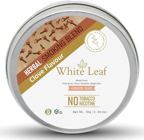 White Leaf Ayurvedic Herbal Smoking Blend 100% Tobacco Free & Nicotine Free Mixture Clove (30 gram / 1.0 oz) Natural Herbs Mix | Smoking Cessation, Brown in Saudi Arabia