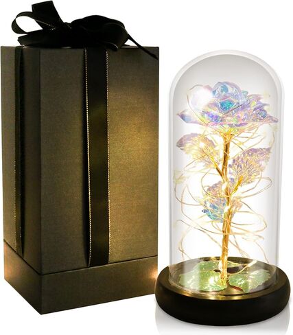 DEEMEI Valentines Day Gifts for Her, Valentines Gifts for Women, Valentines Gifts for Mom,Galaxy Colorful Rose Gifts for Mothers Day Birthday Christmas Crystal Flowers Light Up Rose in Glass Dome in Kuwait