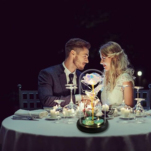 DEEMEI Valentines Day Gifts for Her, Valentines Gifts for Women, Valentines Gifts for Mom,Galaxy Colorful Rose Gifts for Mothers Day Birthday Christmas Crystal Flowers Light Up Rose in Glass Dome in Kuwait