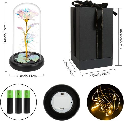 DEEMEI Valentines Day Gifts for Her, Valentines Gifts for Women, Valentines Gifts for Mom,Galaxy Colorful Rose Gifts for Mothers Day Birthday Christmas Crystal Flowers Light Up Rose in Glass Dome in Kuwait