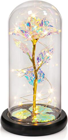 DEEMEI Valentines Day Gifts for Her, Valentines Gifts for Women, Valentines Gifts for Mom,Galaxy Colorful Rose Gifts for Mothers Day Birthday Christmas Crystal Flowers Light Up Rose in Glass Dome in Kuwait