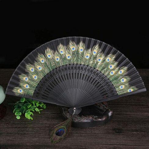 Folding Hand Fan River Star Night Pattern Foldable Vintage Style Bamboo Silk Fan for Home Wall Decoration, Costume Party, Birthday Gift, Show in Saudi Arabia