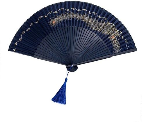 Folding Hand Fan River Star Night Pattern Foldable Vintage Style Bamboo Silk Fan for Home Wall Decoration, Costume Party, Birthday Gift, Show in Saudi Arabia