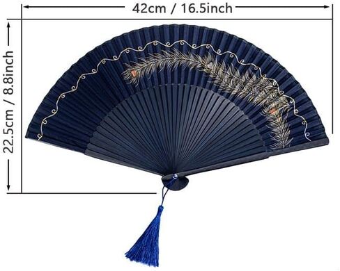 Folding Hand Fan River Star Night Pattern Foldable Vintage Style Bamboo Silk Fan for Home Wall Decoration, Costume Party, Birthday Gift, Show in Saudi Arabia