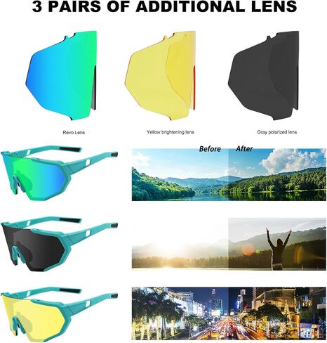 BangLong Cycling Polarized Sports Sunglasses for Men Women with 3 Interchangeable Lens Sports Golf Baseball Running Glasses in Saudi Arabia
