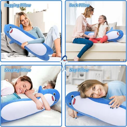 Achwishap Long Shark Plush,Cuddly Shark Stuffed Animal,Cute Plushies Shark Plush Toys,Kawaii Sleeping Animal Body Pillow,Soft Plush Hugging Pillow,Ideal Snuggle Buddy for Kids Adults(Blue Shark,20") in Saudi Arabia