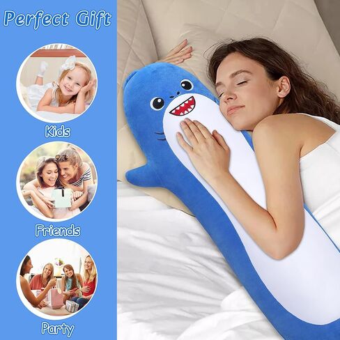 Achwishap Long Shark Plush,Cuddly Shark Stuffed Animal,Cute Plushies Shark Plush Toys,Kawaii Sleeping Animal Body Pillow,Soft Plush Hugging Pillow,Ideal Snuggle Buddy for Kids Adults(Blue Shark,20") in Saudi Arabia
