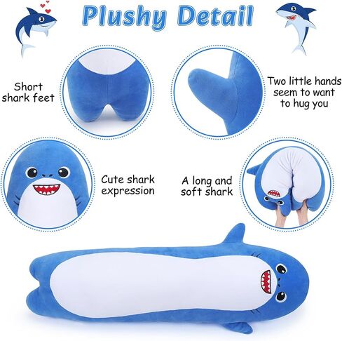 Achwishap Long Shark Plush,Cuddly Shark Stuffed Animal,Cute Plushies Shark Plush Toys,Kawaii Sleeping Animal Body Pillow,Soft Plush Hugging Pillow,Ideal Snuggle Buddy for Kids Adults(Blue Shark,20") in Saudi Arabia