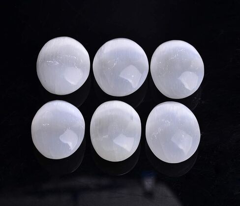AMOYSTONE 6 قطع بيض من أحجار الكريستال السيلينيت المغربي مع قاعدة خشبية للشفاء والريكي وديكور المنزل 1.5-2 بوصة in Kuwait