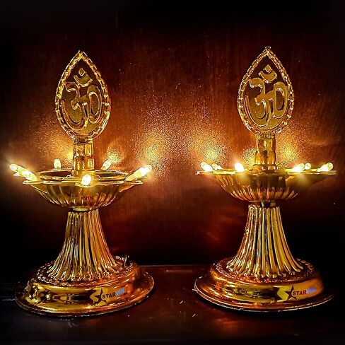 مصابيح ديوالي من البلاستيك الفاخر بطبقة واحدة من مصابيح LED ذهبية كهربائية جديدة Diya Deep Deepak Pooja Puja Mandir Diwali لتزيين المهرجانات، ذهبي، مقاس S in Saudi Arabia