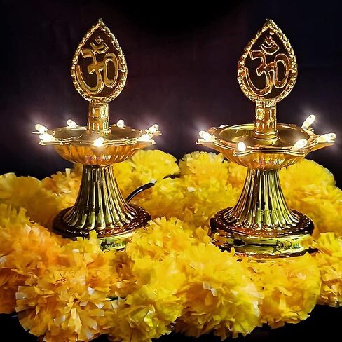 مصابيح ديوالي من البلاستيك الفاخر بطبقة واحدة من مصابيح LED ذهبية كهربائية جديدة Diya Deep Deepak Pooja Puja Mandir Diwali لتزيين المهرجانات، ذهبي، مقاس S in Saudi Arabia