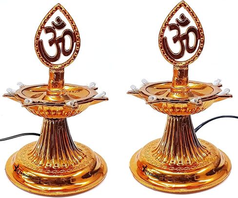 مصابيح ديوالي من البلاستيك الفاخر بطبقة واحدة من مصابيح LED ذهبية كهربائية جديدة Diya Deep Deepak Pooja Puja Mandir Diwali لتزيين المهرجانات، ذهبي، مقاس S in Saudi Arabia