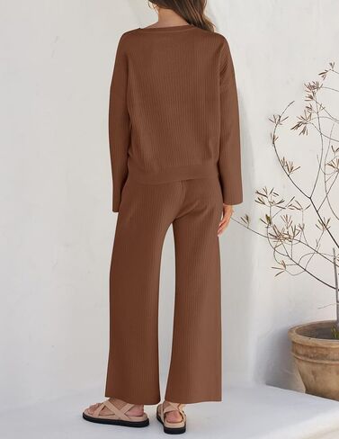ZESICA Women's 2 Piece Outfits Set 2024 Casual Long Sleeve Knit Pullover Top and Wide Leg Pants Sweatsuit Lounge Sets in Saudi Arabia