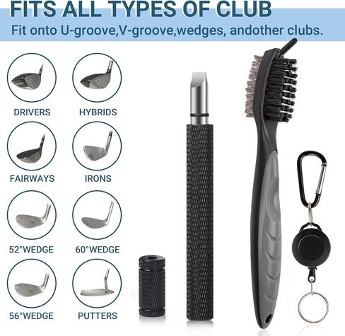 مجموعة أدوات تنظيف نادي الجولف، فرشاة نادي الجولف ومنظف مبراة أخدود نادي الجولف لأخاديد U وV، مجموعة أدوات تنظيف الجولف التي يجب اقتناؤها لجميع مكاوي الجولف، يمكن ربطها بسهولة بحقيبة الجولف in Kuwait