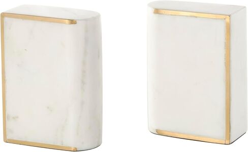 Deco 79 Marble Curved Rectangular Bookends with Gold Accents, Set of 2 4" W, 6" H, Black in Saudi Arabia