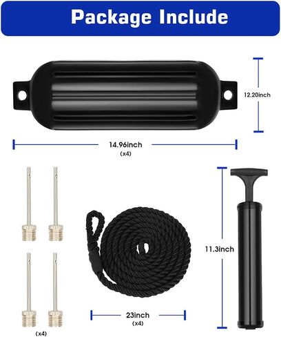 Boat Fenders, Boat Bumpers 4 Pack for Docking with 4 Ropes, 1 Air Pump and 4 Needles, Inflatable Ribbed Marine Pontoon Boat Fenders Bumpers in Saudi Arabia