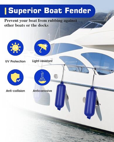 Boat Fenders, Boat Bumpers 4 Pack for Docking with 4 Ropes, 1 Air Pump and 4 Needles, Inflatable Ribbed Marine Pontoon Boat Fenders Bumpers in Saudi Arabia