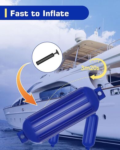 Boat Fenders, Boat Bumpers 4 Pack for Docking with 4 Ropes, 1 Air Pump and 4 Needles, Inflatable Ribbed Marine Pontoon Boat Fenders Bumpers in Saudi Arabia