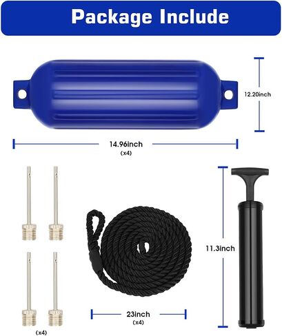 Boat Fenders, Boat Bumpers 4 Pack for Docking with 4 Ropes, 1 Air Pump and 4 Needles, Inflatable Ribbed Marine Pontoon Boat Fenders Bumpers in Saudi Arabia