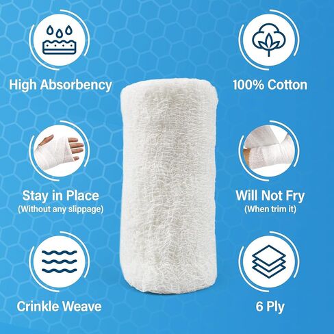 Cotton Gauze Roll-kerlix Gauze Bandage Rolls -24 Rolls -STERILE - 4 Inches X 12 feet -Extra Absorbency - Medical Gauze Bandage -6 ply - Latex Free -Each roll Individual Wrapped-Hospital Grade Quality in Saudi Arabia