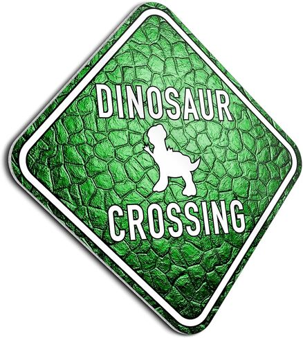 Dinosaur Room Decor for Boys & Girls 14" x 14" - Dinosaur Crossing Funny Sign for Dorm, Bedroom, Classroom in Saudi Arabia