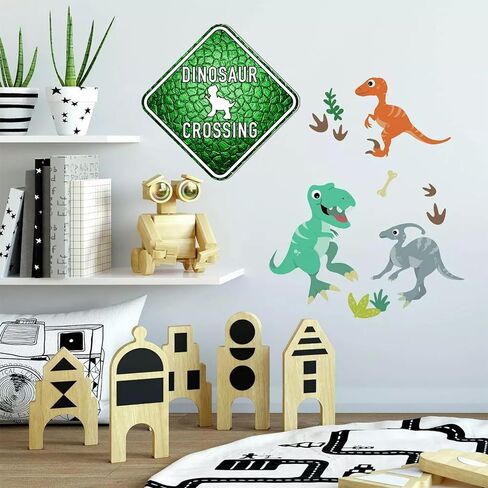 Dinosaur Room Decor for Boys & Girls 14" x 14" - Dinosaur Crossing Funny Sign for Dorm, Bedroom, Classroom in Saudi Arabia