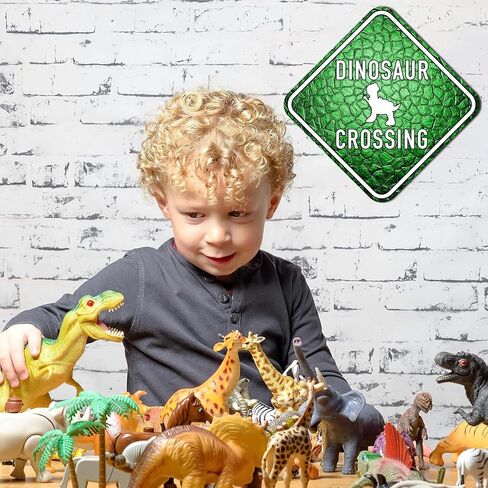 Dinosaur Room Decor for Boys & Girls 14" x 14" - Dinosaur Crossing Funny Sign for Dorm, Bedroom, Classroom in Saudi Arabia
