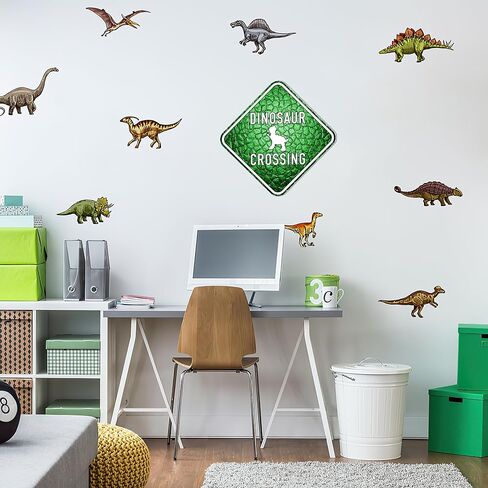 Dinosaur Room Decor for Boys & Girls 14" x 14" - Dinosaur Crossing Funny Sign for Dorm, Bedroom, Classroom in Saudi Arabia