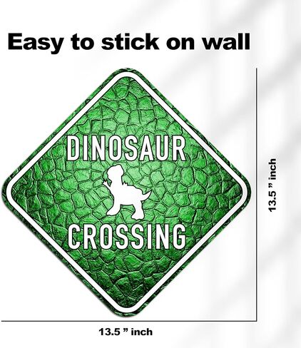 Dinosaur Room Decor for Boys & Girls 14" x 14" - Dinosaur Crossing Funny Sign for Dorm, Bedroom, Classroom in Saudi Arabia