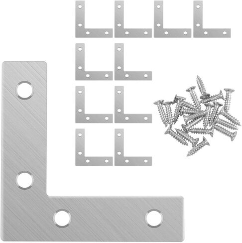 10PCS L Shape Flat Brackets Mending Plates, Stainless Steel Flat L Brackets, Flat Angle Corner Brace Bracket, Heavy Duty L Corner Brace Joining Plate with Screws (L 40 mm x 40 mm) in Saudi Arabia